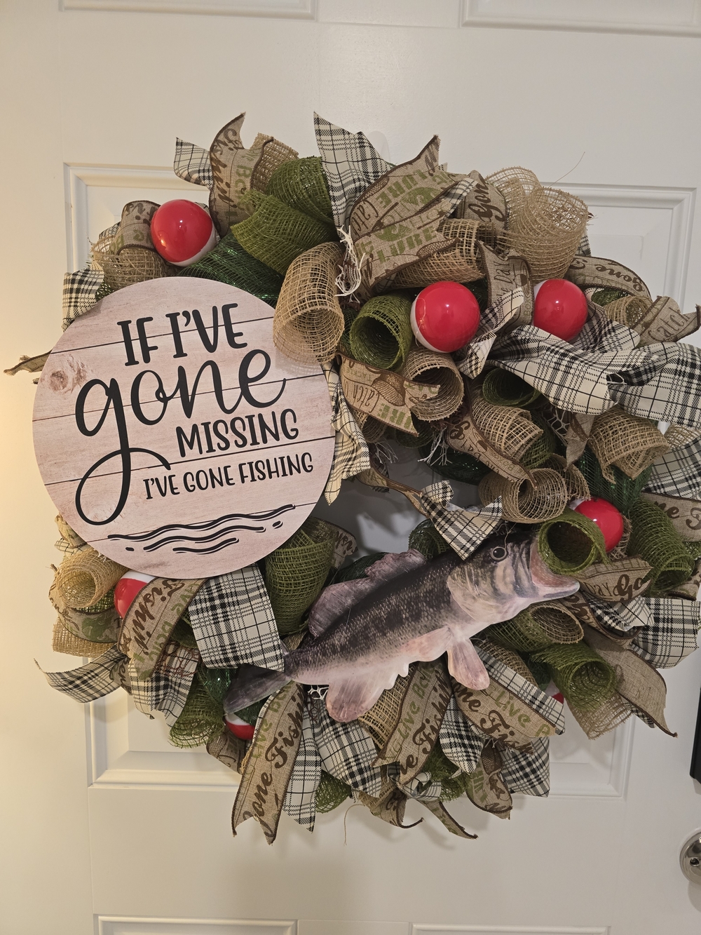 If I've Gone Missing I've Gone Fishing Wreath - Green and Red